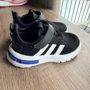 Adidas Kids Black and White Sneakers with Blue Accent